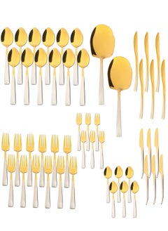 Buy 50 Pieces Cutlery Set for 12 Person,Pure Stainless Steel,Mirror Polished Set Include Dinner Spoon/Tea Spoon/Dinner Fork/Cake Fork/Dinner Knife/Fruit Knife/Rice Server (GOLD GRADIENT) in UAE