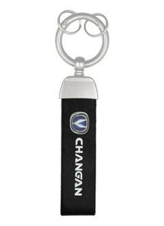 Buy Premium Stylish Leather Strap Car Keychain with Retractable Metal Clip and Metal Ring Black CHANGAN in Saudi Arabia