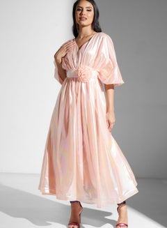 Buy Floral Belted Cape Sleeve Dress in UAE