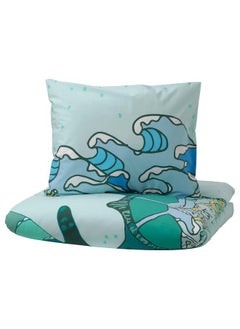 اشتري Duvet Cover And Pillowcase Turtle Pattern Turquoise 150X200 50X80 Cm في السعودية