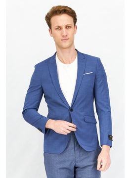 Buy Men Slim Fit Textured Semi Formal Blazer, Blue Granite in UAE