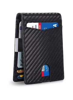 Buy Mens Leather Carbon Fiber Slim Pocket Wallet RFID Blocking Bifold Credit Card and Cash Holder Money Purse for Men (Carbon Black) in Saudi Arabia