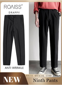 Buy Men's Suit Pants Straight-Leg Slacks Loose Fit Cropped Pants with Elastic Waist and Good Hang Down Feeling in Saudi Arabia