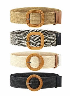 Buy 4 Pcs Women Waist Belt, Straw Woven Elastic Stretch Waist Belt in UAE