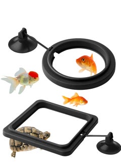 اشتري Fish Feeding Ring, 2 Pieces Fish Feeder Aquarium Fish Turtle Tank Accessories Food Feeder Circle with Suction Cup for Guppy, Bettas, Goldfish, Turtle Round and Square, Black في الامارات