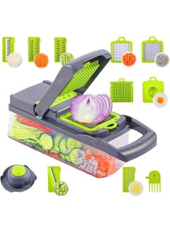 Buy Professional 16-In-1 Multifunctional Vegetable And Onion Chopper, Kitchen Vegetable Cutter With 8 Blades, Carrot And Garlic Chopper With Container (Gray) in Egypt