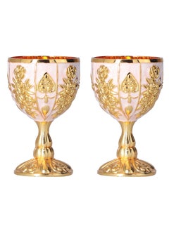 اشتري Vintage Brass Embossed Goblet Cup, 2 Pcs 30mlGold Wine Glasses Wine Goblet, Goblet Golden Wine Glasses Embossed Cup Metal Embossed Wine Cup Wine Liqueur Cup Shot Glass for Kitchen في الامارات