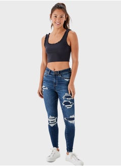 Buy High Waist Ripped Jeggings in Saudi Arabia