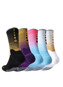 اشتري Sports Socks, 5 Pairs of Men's Basketball Socks Outdoor Sports Colorful Trendy Mid-calf Soccer Socks High Elasticity Compression Player Socks for Outdoor Competition Team Leggings في الامارات