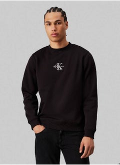 Buy Men's Monogram Fleece Sweatshirt - Cotton blend fleece, Black in UAE