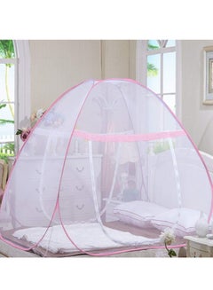 Buy Foldable Mosquito Net For Single Bed 150x200 cm Microfiber White/Pink in Saudi Arabia