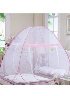 Buy Foldable Mosquito Net For Single Bed 150x200 cm Microfiber White/Pink in Saudi Arabia