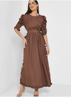 Buy Lace Sleeve Ruffle Tiered Dress in UAE