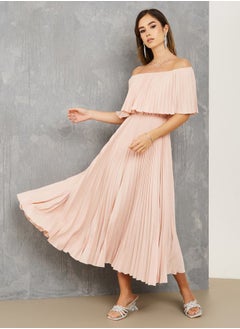 Buy Off Shoulder Neck Pleated Maxi Dress in Saudi Arabia