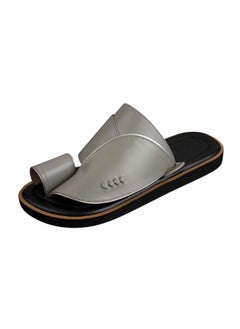 Buy Gray and black genuine leather arabic sandals in Saudi Arabia