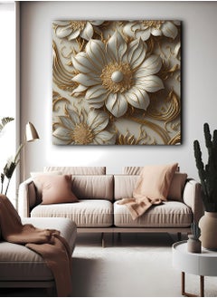 Buy Square Canvas Wall Art Stretched Over Wooden Frame with Elegant Flowers Painting in Saudi Arabia