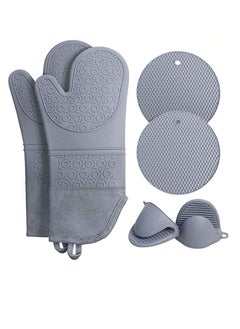 اشتري Heat Resistant Silicone Waterproof Oven Mitts And Pot Holder Set Black في السعودية