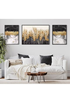 Buy Gold White Black Canvas Framed Wall Art in UAE