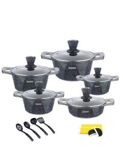 Buy 17-Pieces Granite Coated Cookware Set Includes 20, 24, 28, 32cm Casserole Pot with Lid, 28cm Shallow Casserole Pot and 7 Pieces Cooking Accessories in UAE