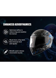 اشتري Bolt Octopus ISI DOT Certified Full Face Gloss Finish Helmet for Men and Women with Clear Visor Black Blue  Size M في الامارات