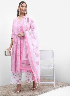 اشتري Floral Print Anarkali Kurta with Palazzos & Dupatta Set في السعودية