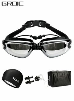 Buy 5 In 1 Swimming Goggles Set, Swimming Goggles Connected to Earplugs, Nose Clips, Elastic Swimming Caps and Protective Bag, Electroplating HD Waterproof and Anti-Fog Professional Diving Goggles Set in UAE