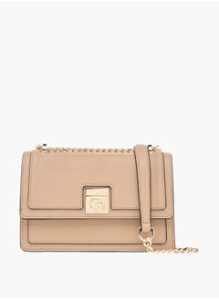 اشتري Solid Crossbody Bag with Chain Strap and Flap Closure في الامارات