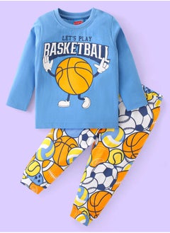 اشتري Babyhug Cotton Knit Full Sleeves Night Suit With Basketball Print - Blue(6-24M & 2-6Y) في الامارات