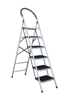 اشتري 6 Step Ladder Folding Heavy Duty Steel Ladder 150kg, Rubber Pad Multi-Purpose Portable Ladder for Home, Kitchen, Garden, Office, Warehouse في الامارات