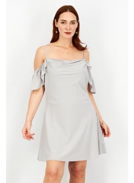 Buy Women Flatter Sleeves Plain Casual Mini Dress, Grey in UAE