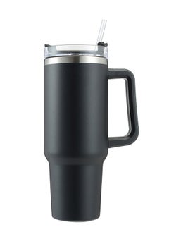 Buy Keep Warm and Cool Stainless Steel Tumbler/Cup/Water Bottle with Handle and Straw Lid for Tea, Coffee, Milk and Water 1200 ML Black in Saudi Arabia