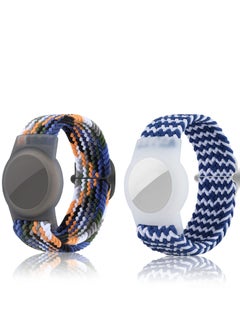 اشتري 2 Pcs Kids Bracelet Strap Compatible with AirTag Kids  Holder Woven Wrist Strap Nylon Adjustable Anti-Loss Airtag Strap for Kids Seniors（White Blue,Navy Blue） في السعودية