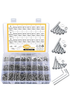 Buy 1080pcs M4 M3 M2 Stainless Steel Screws Bolts Nuts Lock and Flat Gasket Washers Assortment Kit Precise Metric Screws and Nuts Set with 3 Pieces Hex Keys for Free included Tool Box in Saudi Arabia