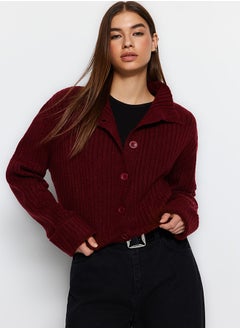 اشتري Burgundy Crop Soft Textured High Neck Knitwear Cardigan TWOAW22HI0174 في مصر