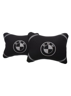 اشتري Set Of 2 Fabric Comfortable Neck Pillow With Reflected BMW Car Logo - Black في مصر