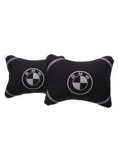 اشتري Set Of 2 Fabric Comfortable Neck Pillow With Reflected BMW Car Logo - Black في مصر