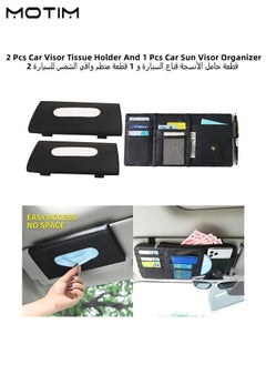 اشتري 1 Pcs Car Visor Tissue Holder PU Leather Napkin Cover Paper Tissue Dispenser Black And 1 Pcs Car Sun Visor Organizer,Storage Bag and Glasses Holder with Zipper PU Auto Interior Accessories Black في الامارات