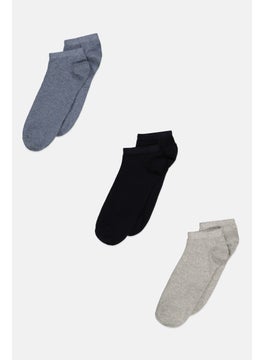 Buy Men 3 Pair Plain Ankle Socks, Navy/Grey Combo in UAE