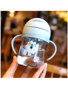 اشتري Sippy Cup for Baby more than 6 months, Spill-Proof Sippy Cup, Straw for Kids Water Bottle with Soft Silicon Spout Cup 250ml with Handle Blue Lion في السعودية