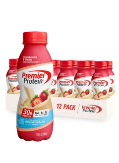 Buy Protein Shake Strawberries & Cream 30g Protein 1g Sugar 24 Vitamins & Minerals 11.5 Fl Oz (Pack of 12) in UAE