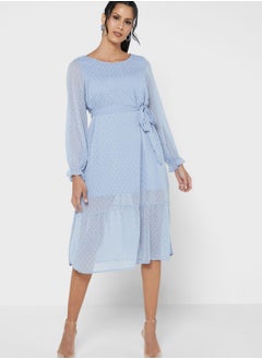 Buy Belted Dobby Detail Dress in Saudi Arabia