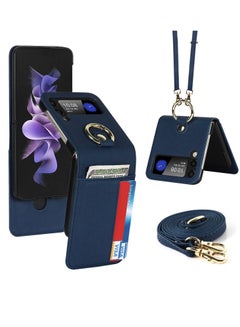 Buy Case for Galaxy Z Flip 3 5G, Compatible with Samsung Z Flip 3(2021) Leather Wallet Case, Adjustable Crossbody Lanyard Durable Card Slots Ultra Slim Luxury Cover for Samsung Galaxy Z Flip 3 (Navy Blue) in UAE