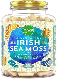 Buy MAJU Wild Irish Sea Moss Capsules, Stronger Than Gel, 4-in-1 w/ Bladderwrack + Burdock Root, Organic, Sebi Inspired, Raw, Seamoss Pills Powder, Wild in UAE