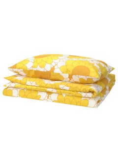 Buy Duvet Cover And Pillowcase Yellow 150X200/50X80 Cm in Saudi Arabia