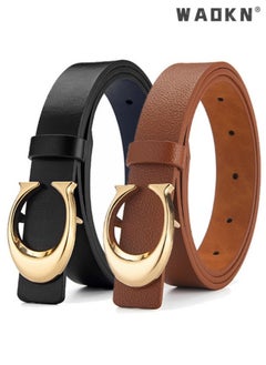 Buy 2 Pack C-buckle Double-sided Women's Leather belt Fashionable and Slim Fitting,Ladies Adjustable Belts for Jeans Pants Dresses Skinny Vintage Waist Belt Women's Accessories Waist Strap (Black,Brown) in Saudi Arabia