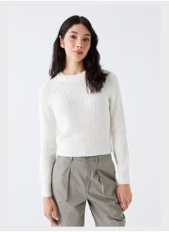 Buy Ribbed Crew Neck Crop Sweatshirt in Saudi Arabia