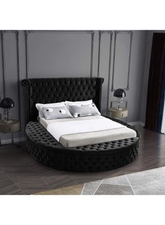 Buy Lotus | Wooden Bed Frame Upholstered in Velvet - Black in Saudi Arabia