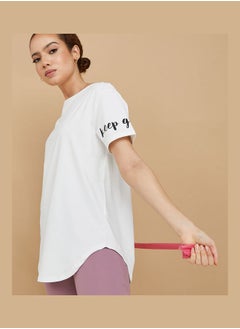 Buy Keep Going Printed Sleeves Back T Shape Mesh Panel Activewear Top in Saudi Arabia