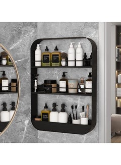 Buy 3-Layer Stainless Steel Wall Mounted Carbon Steel Bathroom Shelf Shower Shelf Black 60*40*10cm in Saudi Arabia