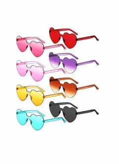 اشتري Heart Shape Rimless Sunglasses, Tinted Eyewear Trendy Transparent Candy Color Eyewear for Party Favor - 8 Pairs في السعودية